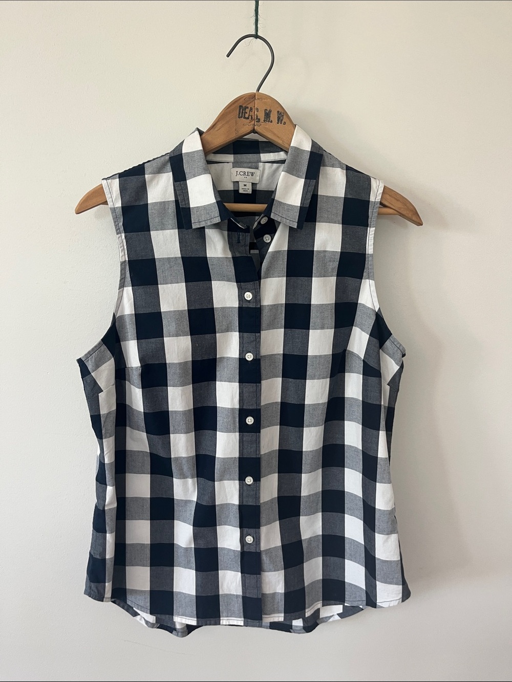 J. Crew Black and White Buffalo Check Sleeveless Button-Down